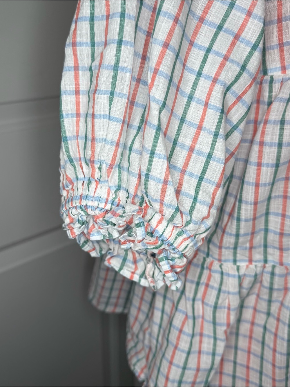 Anthropologie Bow Front Tiered Top Short Sleeve Plaid Women XS Oversized - Picture 3 of 8